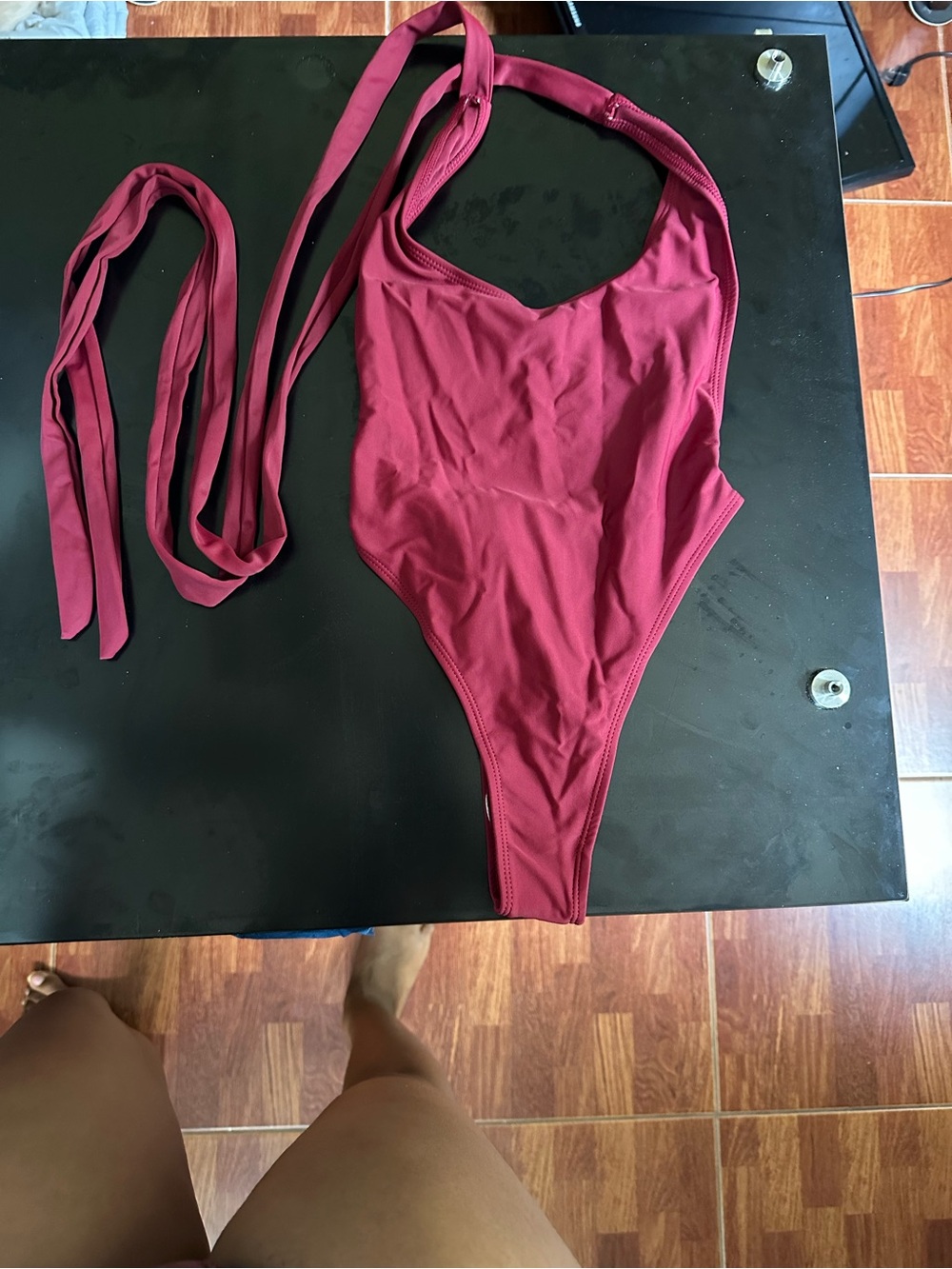 Women's Burgundy One-Piece Swimsuit with Halter Tie Matte Collection